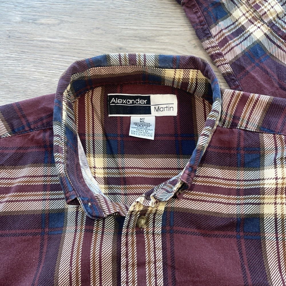 Alexander Martin Burgundy Plaid Long Sleeve Casual Shirt 100% Cotton Size MT/ML - Picture 7 of 7